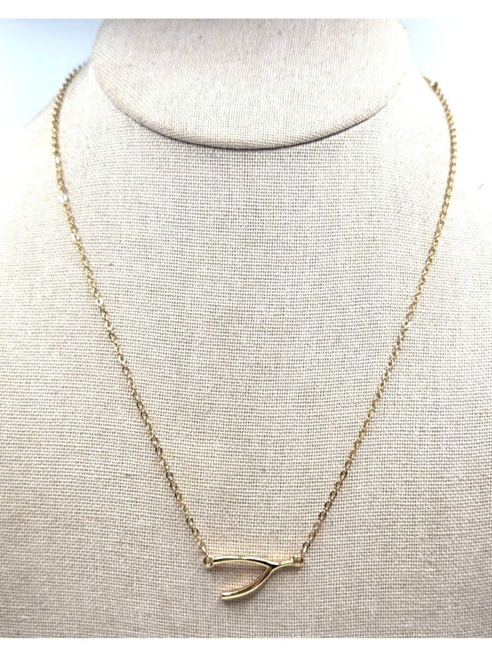 Wishbone Pendant Necklace In Gold-Tone With Dainty Chain - Picture 1 of 2